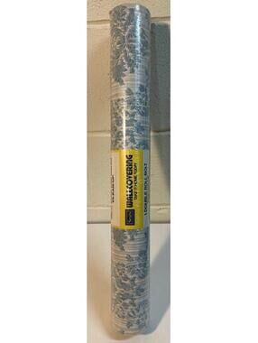 Vintage 1980s Sears Wallcovering Double Roll Bolt 20 1/2 in x 42 ft Blue & Tan